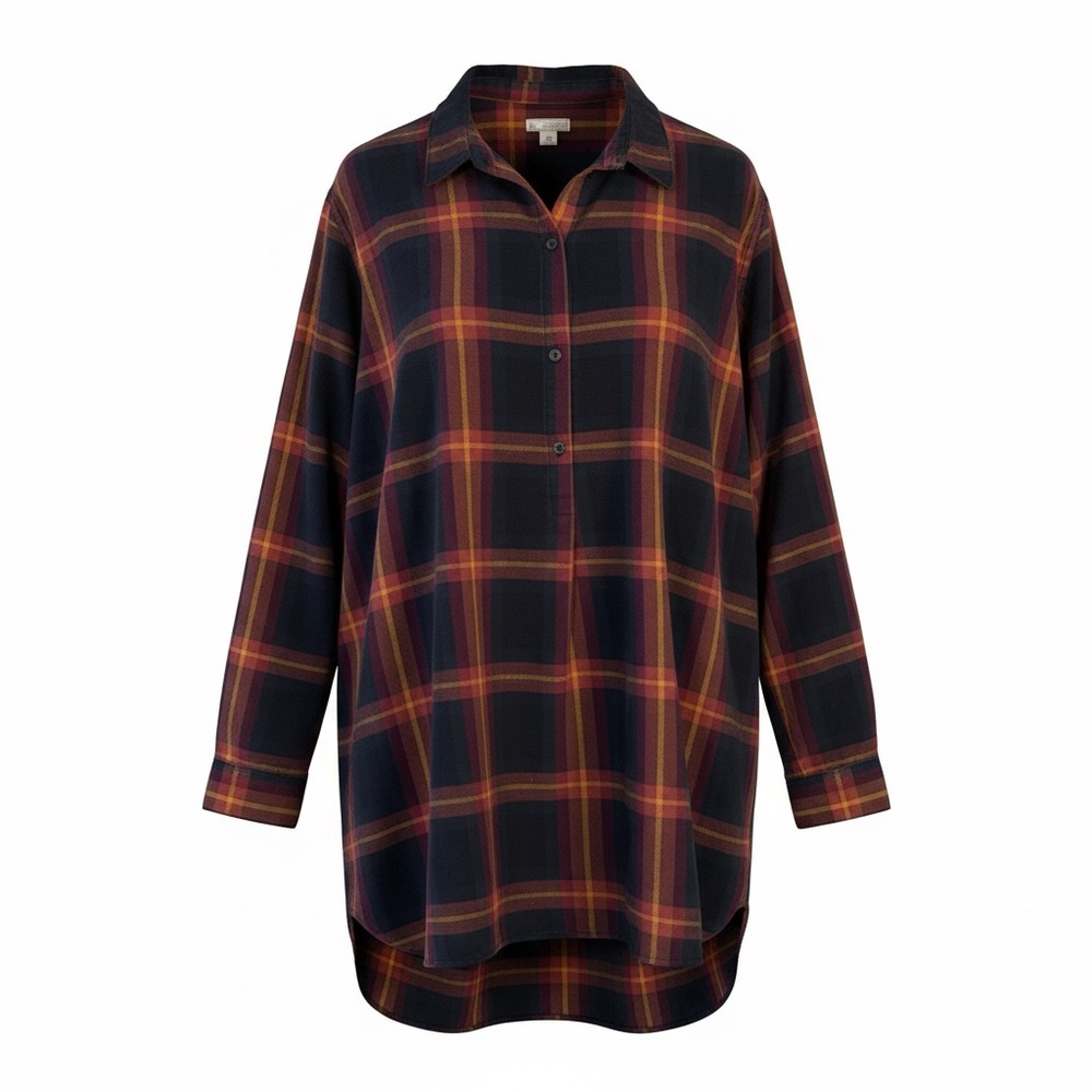 GAP Multicolor Plaid Tunic Flannel Shirt Size L Cottagecore Fall Cozy Relaxed